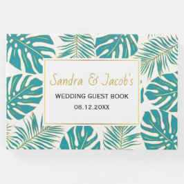 Moderne und goldene tropische Blätter Hochzeitsgas Gästebuch