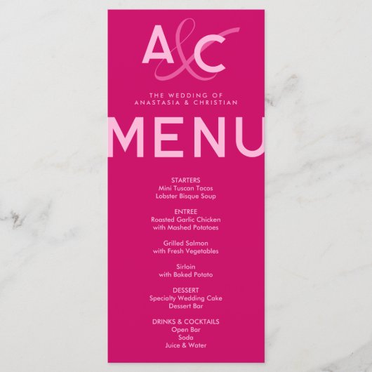 Moderne und kühne Magenta Wedding Menu Card Programm (Vorderseite)