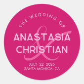 Moderne und kühne Magenta Wedding Runder Aufkleber (Vorderseite)