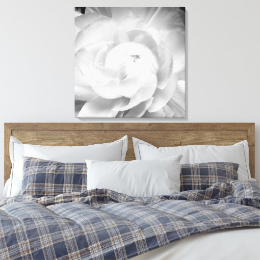Moderne und minimale Blume in Schwarz und Weiß Leinwanddruck (Insitu (Schlafzimmer))