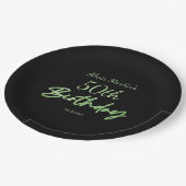 Moderne und minimale grüne Typografie Black Birthd Pappteller (Schrägansicht)
