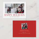 Moderne und minimale Happy Holidays Zwei Foto Card Mitteilungskarte (Vorne/Hinten)