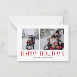 Moderne und minimale Happy Holidays Zwei Foto Card Mitteilungskarte