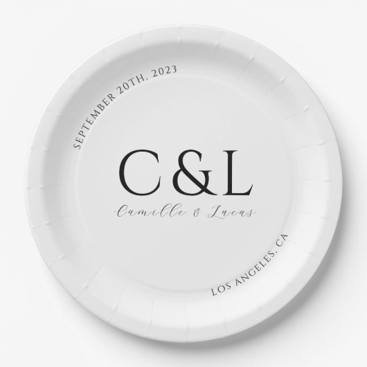 Moderne und minimale Hochzeitsklassik-Teller Pappteller (Vorderseite)