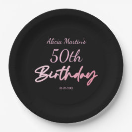 Moderne und minimale rosa Typografie Black Birthda Pappteller