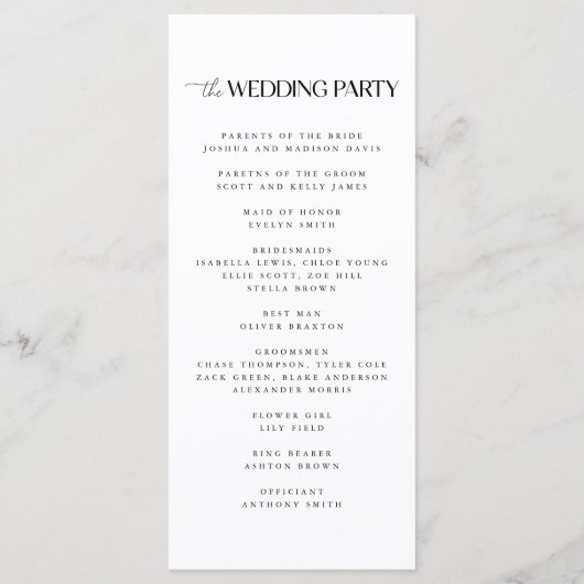 Moderne und minimale White Wedding Programm (Rückseite)