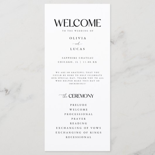 Moderne und minimale White Wedding Programm (Vorderseite)