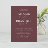 Moderne und minimale Wine Red Wedding Einladung (Stehend Vorderseite)