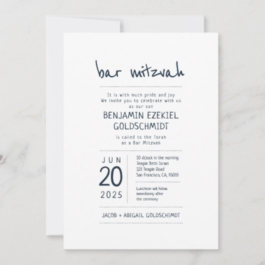 Moderne und Minimalistische Bar Mitzvah Einladung (Vorderseite)