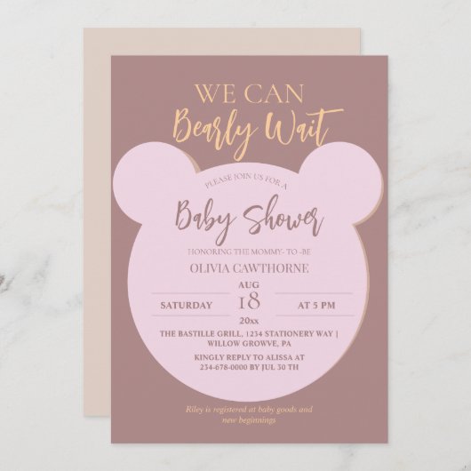 Moderne und minimalistische Bärendusche Einladung (Vorne/Hinten)