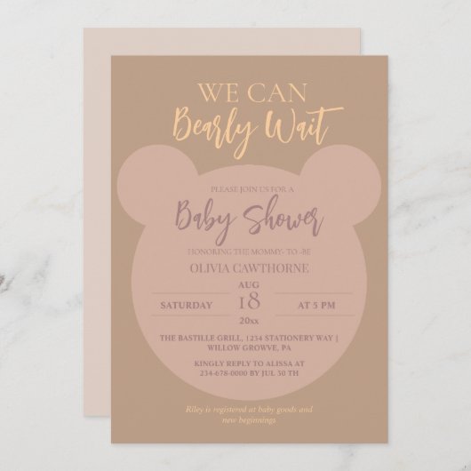 Moderne und minimalistische Bärendusche Einladung (Vorne/Hinten)