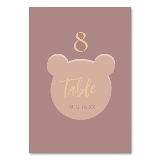 Moderne und minimalistische Bärendusche Tischnummer (Vorderseite)