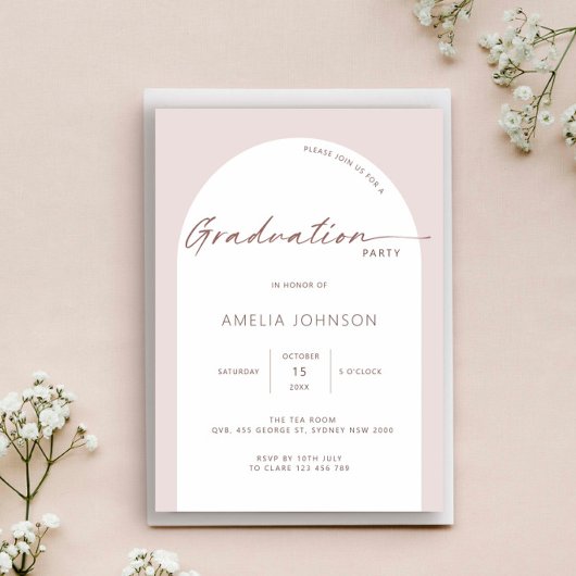 Moderne und minimalistische Bogen-Graduierungspart Einladung