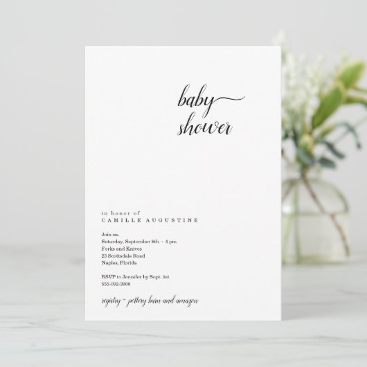 Moderne und Minimalistische Kinderdusche Einladung (Stehend Vorderseite)