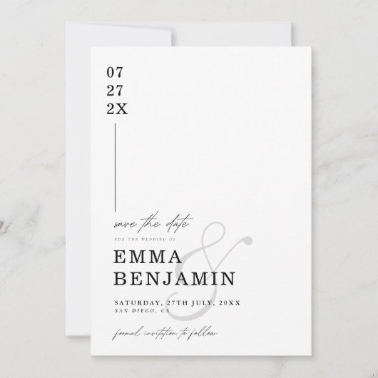 Moderne und Minimalistische Save the Date Card Einladung (Vorderseite)