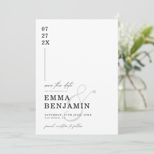 Moderne und Minimalistische Save the Date Card Einladung (Stehend Vorderseite)