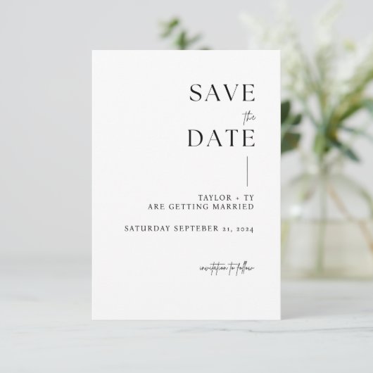 Moderne und minimalistische Save the Date-Karte Save The Date (Stehend Vorderseite)