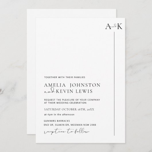 Moderne und minimalistische Typografie Hochzeitsei Einladung (Vorne/Hinten)