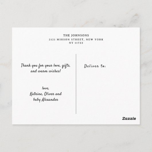 Moderne und rustikale Babydusche Danke Foto Postkarte (Rückseite)