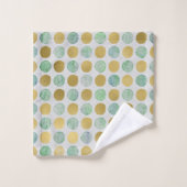 Moderne und stilvolle Gold Aquamarin Brown Dots Badhandtuch Set (Waschlappen)