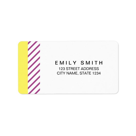 Moderne und trendige gelbe und Lila Streifenadress Adressaufkleber (Vorne)
