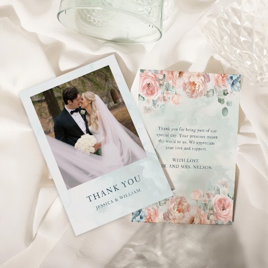 Moderne und trendy Blue Rose Wedding Dankeskarte