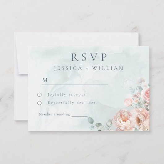 Moderne und trendy Blue Rose Wedding RSVP Karte (Vorderseite)