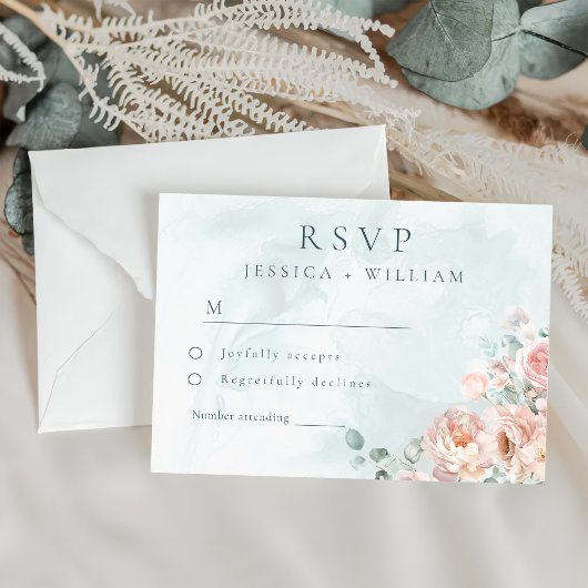 Moderne und trendy Blue Rose Wedding RSVP Karte