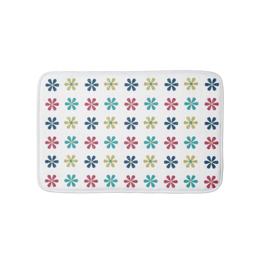 Moderne und trendy Gold Blue Glitzer Blume Badematte (Vorderseite)