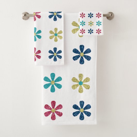 Moderne und trendy Gold Blue Glitzer Blume Badhandtuch Set (Insitu)