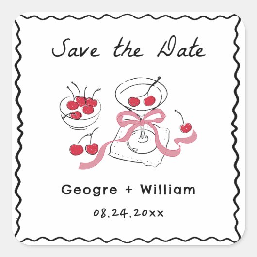 Moderne und Whimsikhandgezeichnete Hochzeit Quadratischer Aufkleber (Vorderseite)
