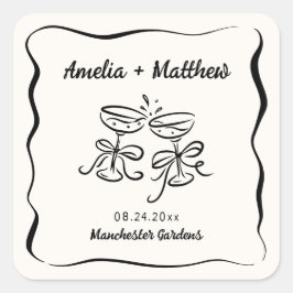 Moderne und Whimsikhandgezeichnete Hochzeit Quadratischer Aufkleber