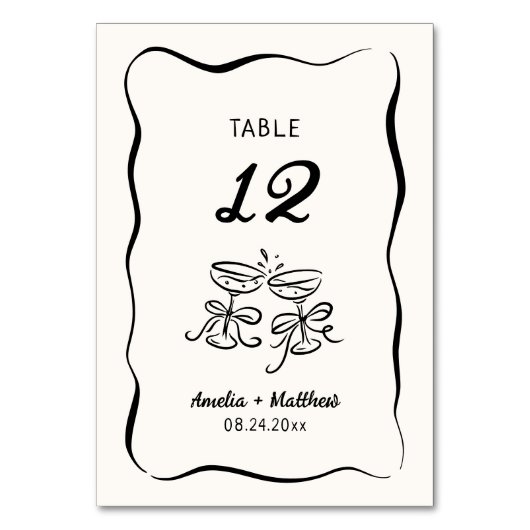 Moderne und Whimsikhandgezeichnete Hochzeit Tischnummer (Vorderseite)