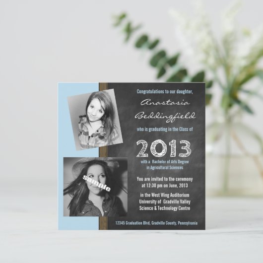 Moderne Uni Abschluss Einladung (Stehend Vorderseite)
