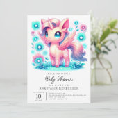 Moderne Unicorn Kinderdusche Einladung (Stehend Vorderseite)