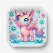 Moderne Unicorn Kinderdusche Pappteller (Vorderseite)