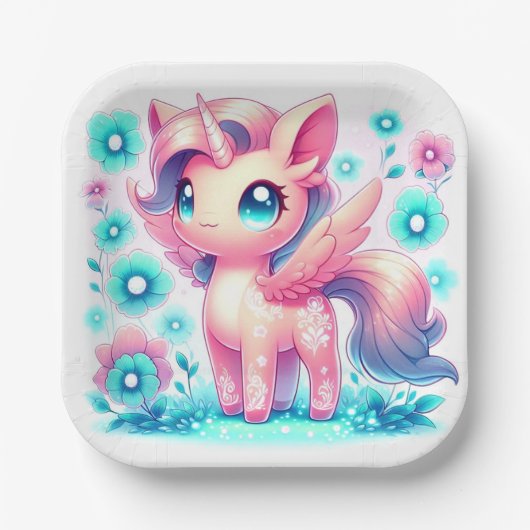 Moderne Unicorn Kinderdusche Pappteller (Vorderseite)