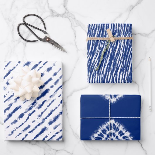 Moderne unisex Aquarellblau-gefärbte Krawatte Geschenkpapier Set (Vorderseite)