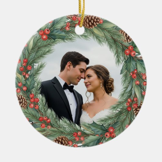 Moderne unsere ersten Weihnachten als Mr. & Mrs. F Keramik Ornament (Vorne)