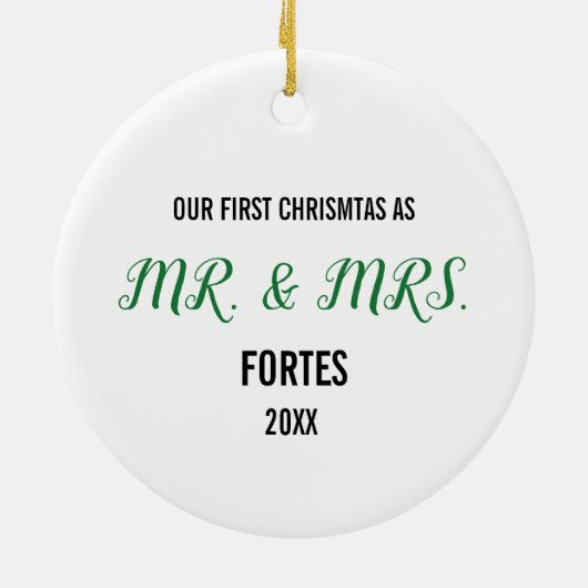 Moderne unsere ersten Weihnachten als Mr. & Mrs. F Keramik Ornament (Hinten)