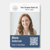 Moderne Unternehmens-Foto-ID mit QR-Code in Blau Ausweis (Vorderseite)