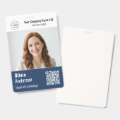 Moderne Unternehmens-Foto-ID mit QR-Code in Blau Ausweis (Vorder- & Rückseite)