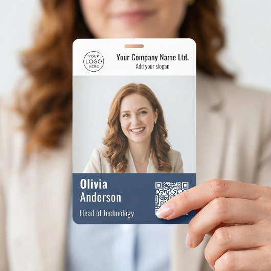 Moderne Unternehmens-Foto-ID mit QR-Code in Blau Ausweis