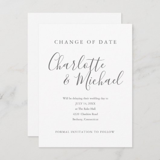 Moderne Unterschrift Ändern Sie das Datum verschob Ankündigungspostkarte (Vorne/Hinten)