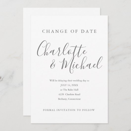Moderne Unterschrift Ändern Sie das Datum verschob Einladung (Vorne/Hinten)