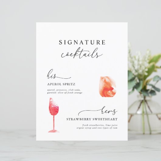 Moderne Unterschrift Drinks auf Hochzeitsmenüs (Stehend Vorderseite)