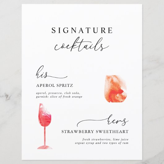 Moderne Unterschrift Drinks auf Hochzeitsmenüs (Vorderseite)