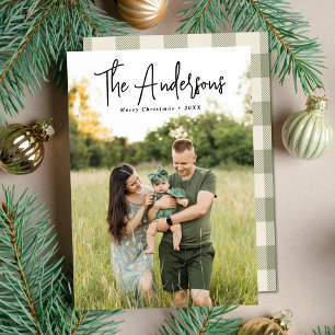 Moderne Unterschrift-Schrift Cream und Olive Foto Feiertagskarte