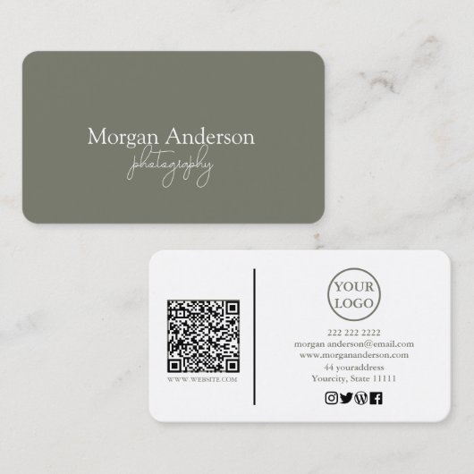Moderne Unterschrift Schrift QR-Code Social Visitenkarte (Vorne/Hinten)