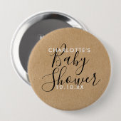 Moderne Unterschrift Script Baby Shower Rustikales Button (Vorne & Hinten)